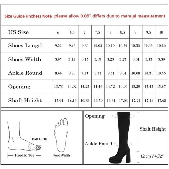 Women's White Platform Knee High Boots Chunky Heel Rounded Toe Zipper - Picture 9 of 9